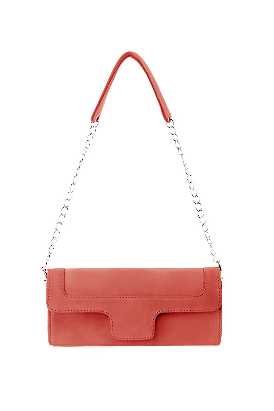 Dress clutch for wedding and parties in coral leather - Top view